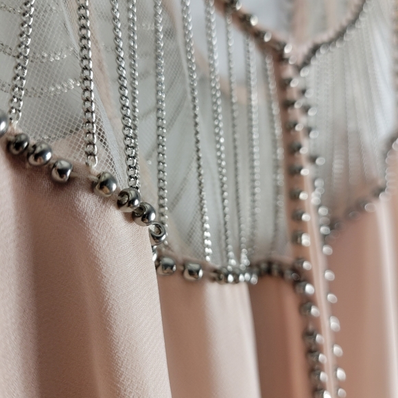 Bebe Beaded Mesh Chain Detail Open Back Sleeveless Blouson Maxi Dress - Picture 5 of 11